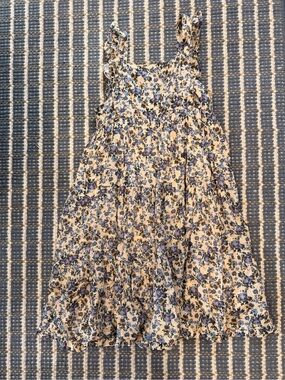Emile et Ida Cream Floral Tiered Sundress with Blue Accents